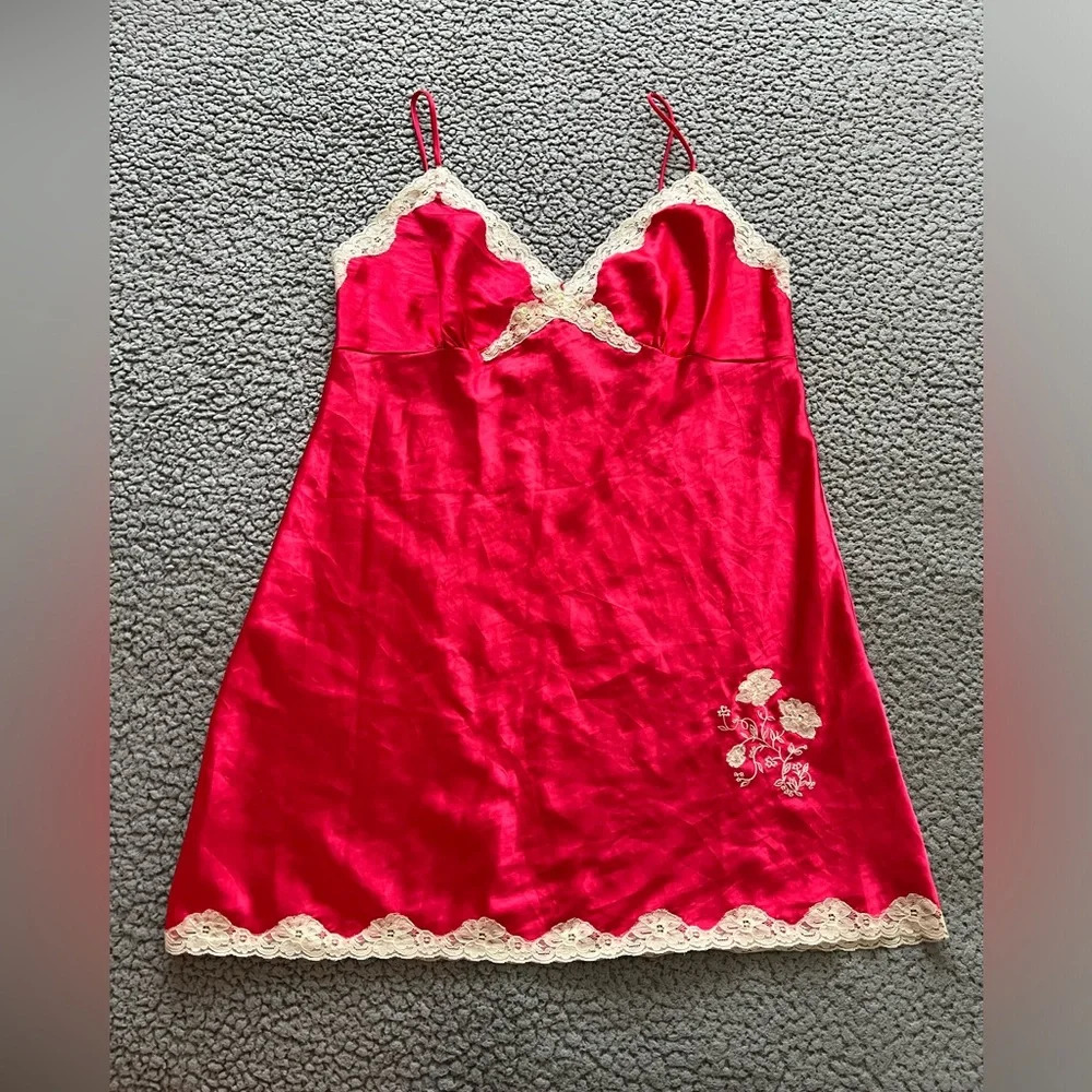Women’s Secret Treasures Red Pink Layer Lace Embroidered Nightgown Slip Dress XL